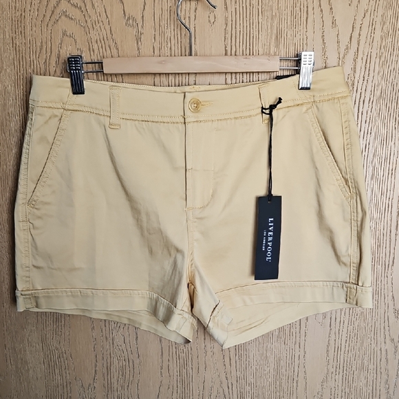 Liverpool Pants - Liverpool Women's Mustard Yellow Roll-Cuff Shorts